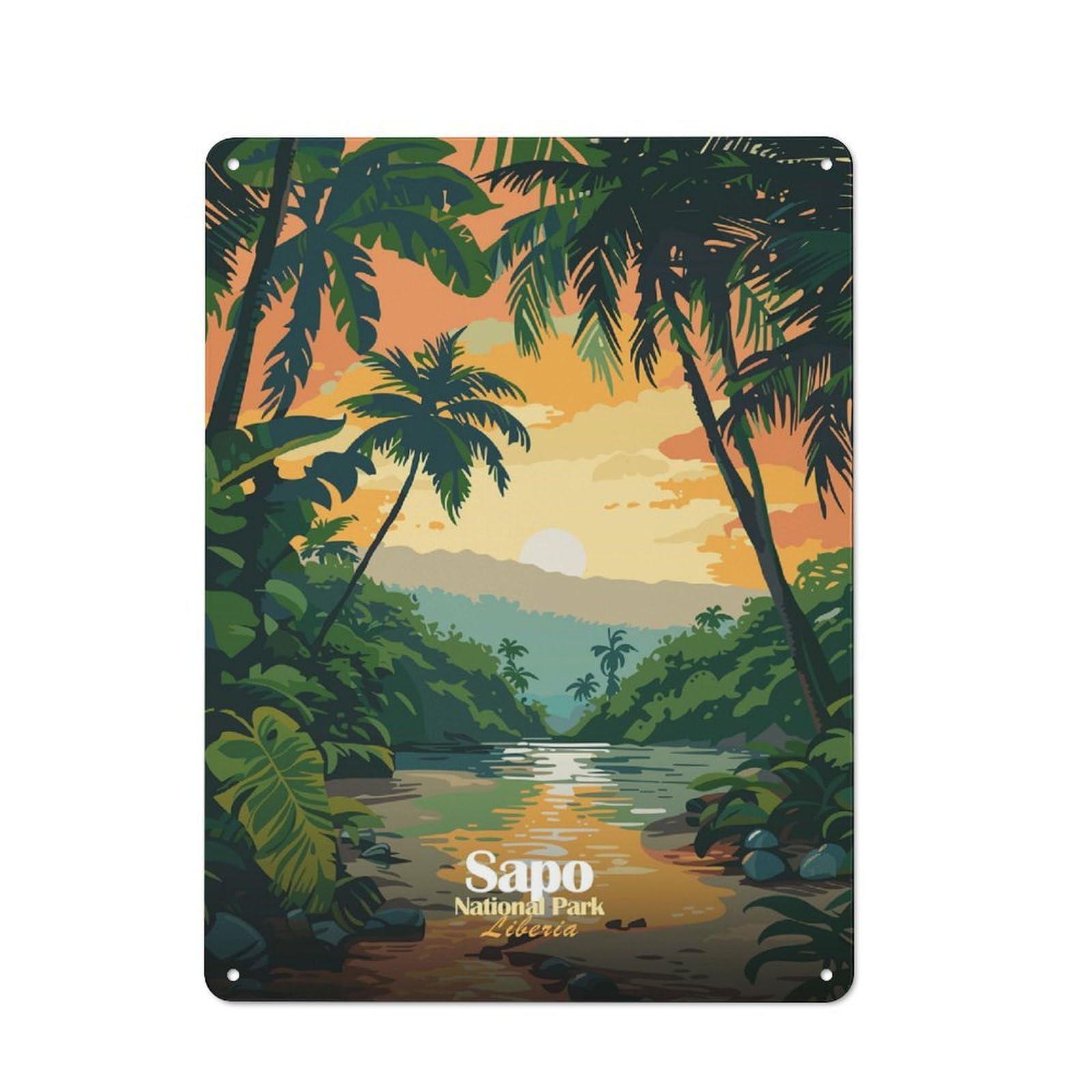 Junmoney Sapo National Park, Liberia Illustration Metal Plaque 40X30cm With For Garage Wall, Retro Decor, Housewarming Present For People Styling Garage
