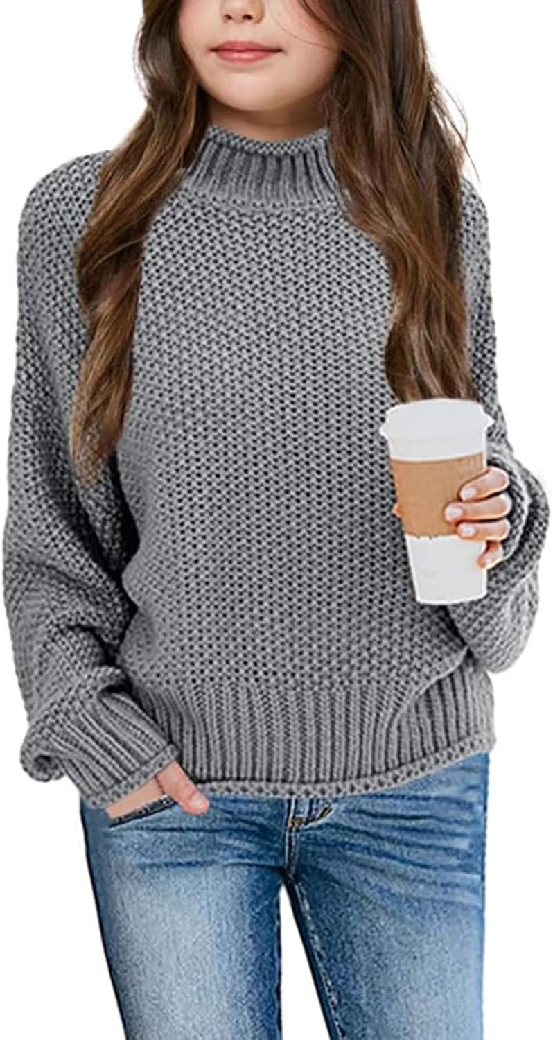 Imily Bela Girls Turtleneck Sweaters Kids Batwing Sleeve Knit Clothes Chunky Pullover Jumper