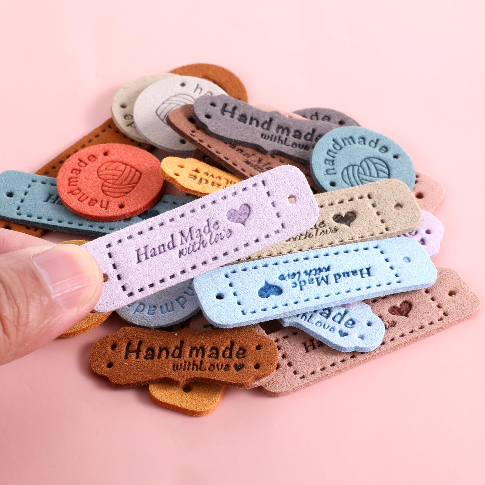 60 Pcs Handmade Tags for Crochet, Handmade Leather Labels Faux