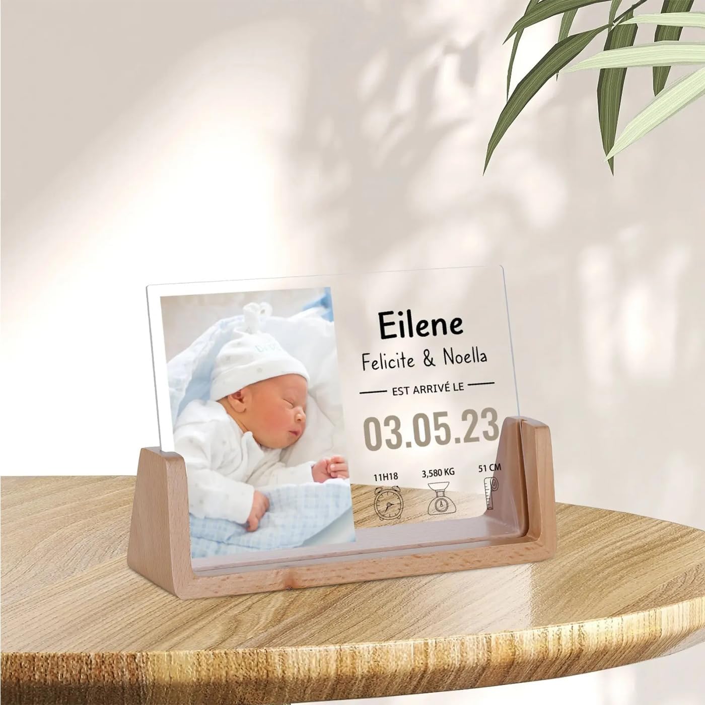 Birth Stats Sign, Newborn Baby Keepsake, Baby Newborn Gift, Sign with Birth Detailed, Birth Announcement, Baby Girl, Baby Boy (Monochrome,240 * 230 * 55mm)