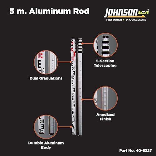 Miniatura 2 de Johnson Level & Tool 40-6327 Varilla métrica de aluminio de grado 16.4 ft, 1 grado