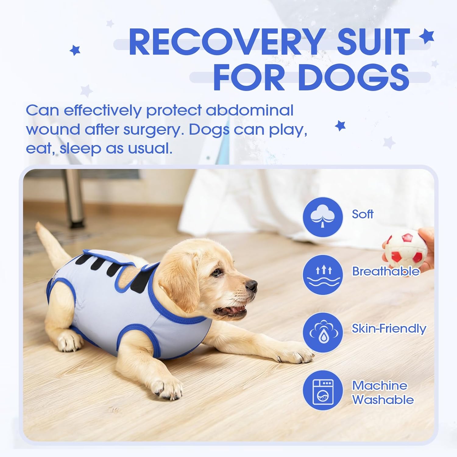 IDOMIK Soft Dog Surgery Recovery Suit, Breathable Surgical Suit for Female Spay & Male Neuter, Adjustable Dog Onesie Prevent Licking Abdominal Wound, E-Collar & Cone Alternative Pet Bodysuit,Blue,3XL