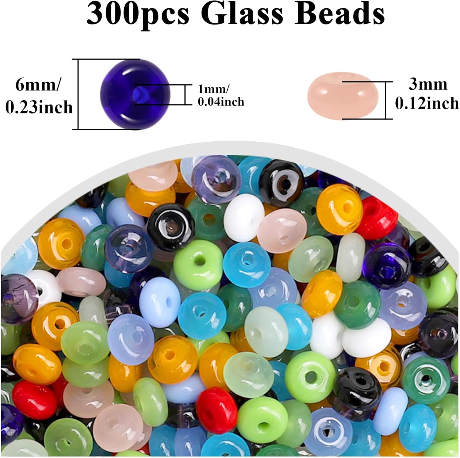 300Pcs Glass Beads Flat Round 3x6mm for DIY Jewelry Accessories Bracelet Necklaces Key Chain Earrings Mobile Phone Chain Making Supplies (Mixed Color) - Image 2