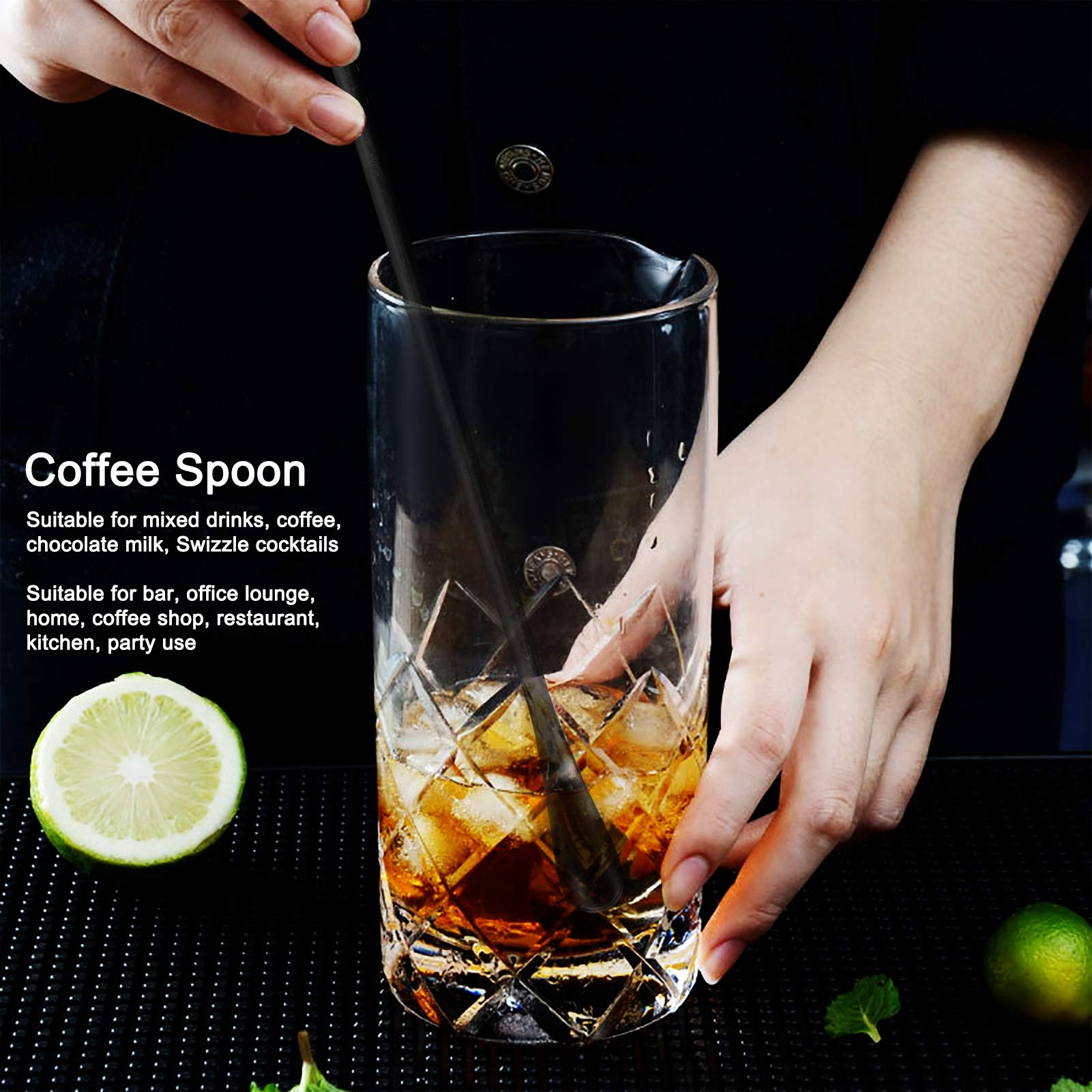 Cuchara De Mango Largo, Agitadores De Café Negro Mate, Cuchara De Té Helado De Acero Inoxidable, Cucharas De Café para Leche, Té, Mezcla, Cóctel, Agitación De Café