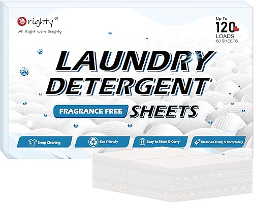 ORIGHTY Hojas de detergente para ropa, (100 cargas), 50 hojas sin fragancia, tiras de detergente ecológicas e hipoalergénicas, hojas de detergente
