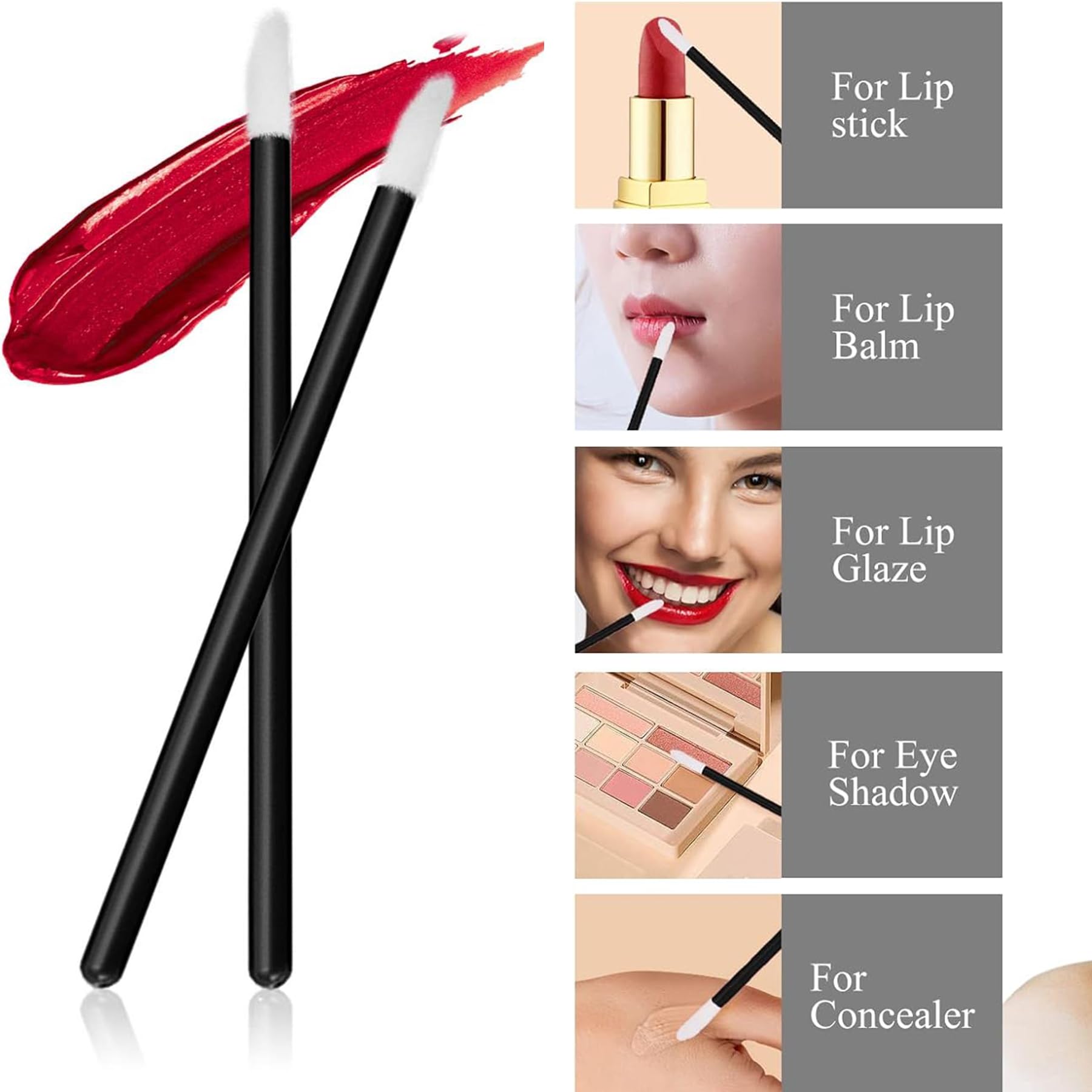 Set di 300 pennelli usa e getta per mascara, applicatori per labbra, 100 micro pennelli + 100 pennelli per ciglia + 100 bacchette per rossetto con scatola organizer nera
