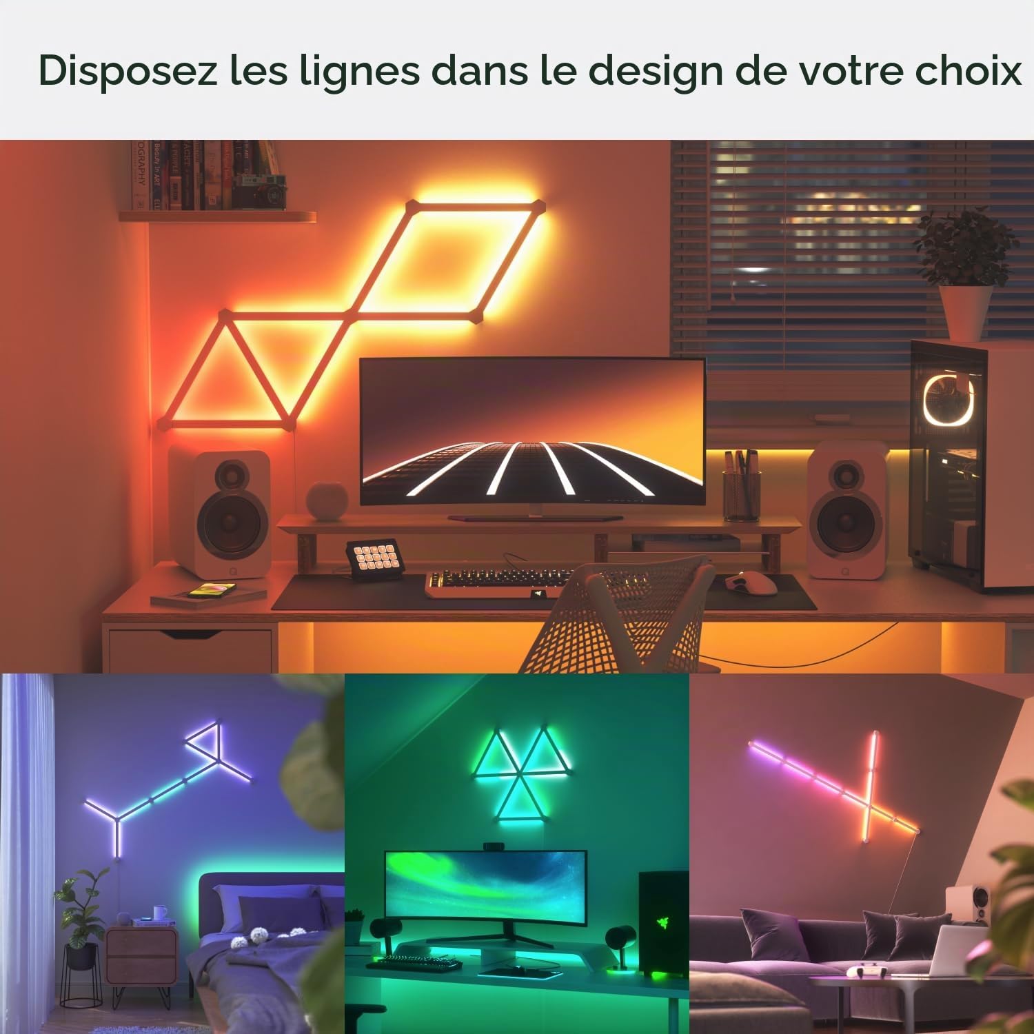 Nanoleaf Lines 60 Degrés Pack d'Extension, 3 Barres Lumineuses LED RGBW Connectées - Appliques Murales Luminaires Intérieur Modulaires Wi-Fi 16M Couleurs, Compatible Alexa, pour Salon Chambre Gaming