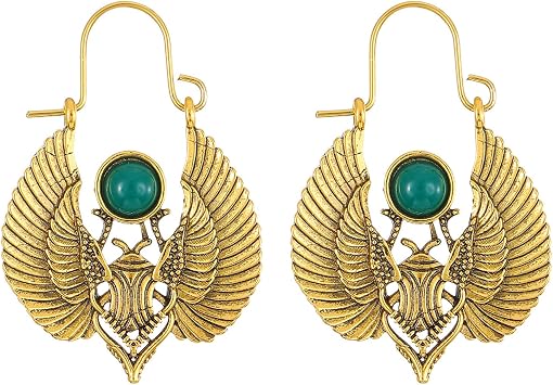 Earrings Pendant HeOTER Vintage Egyptian Inspired Sacred Scarab Earrings for Gypsy Tribal Women Fashionable Egyptian Inspired Large Earring Drop