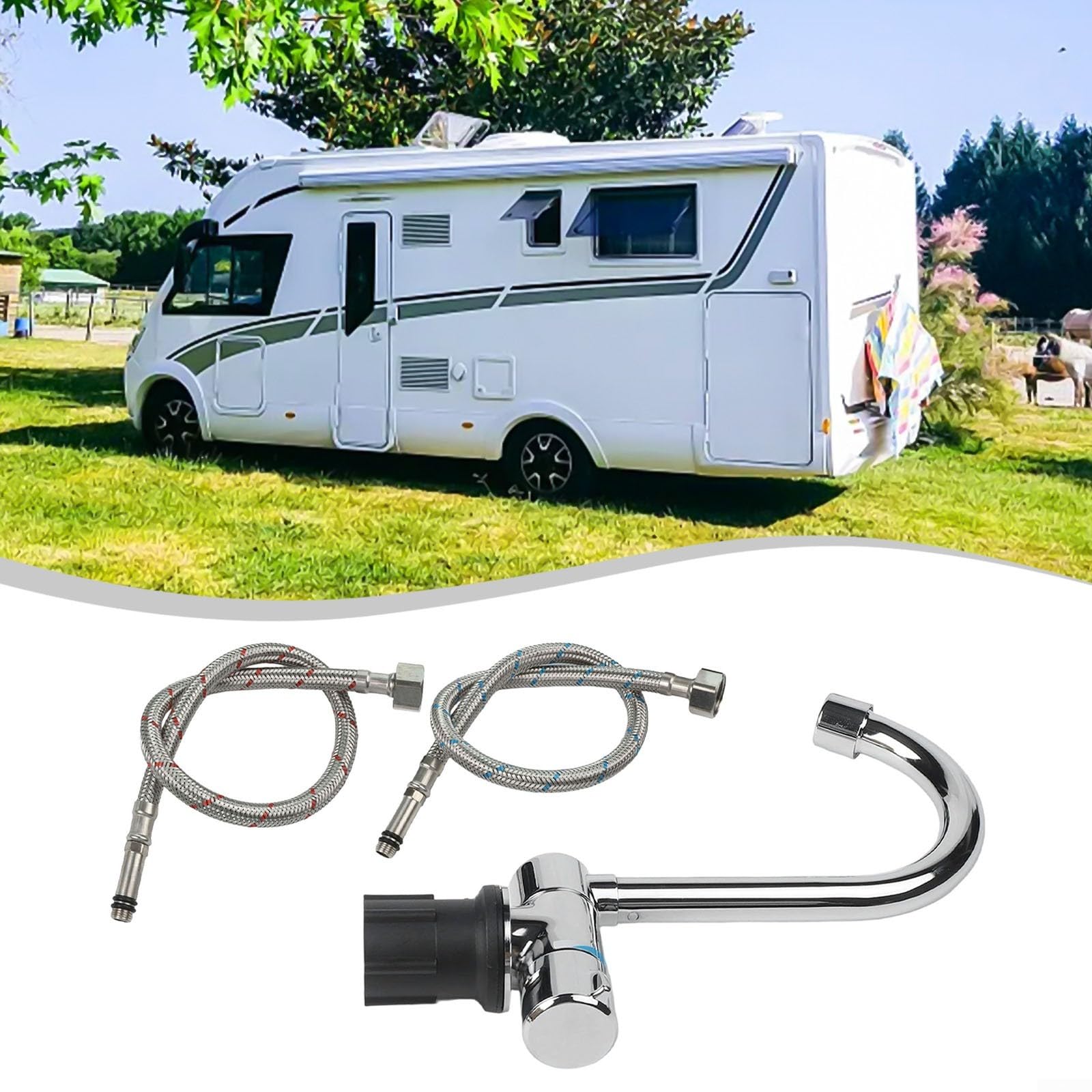 Zusammenklappbarer Wasserhahn für heiße und kalte Mischbatterie für Wohnwagen für Wohnmobil, 360 Grad drehbar, verchromtes Kupfer, Küchenspüle, Wasserhahn mit platzsparendem Design für enge Räume