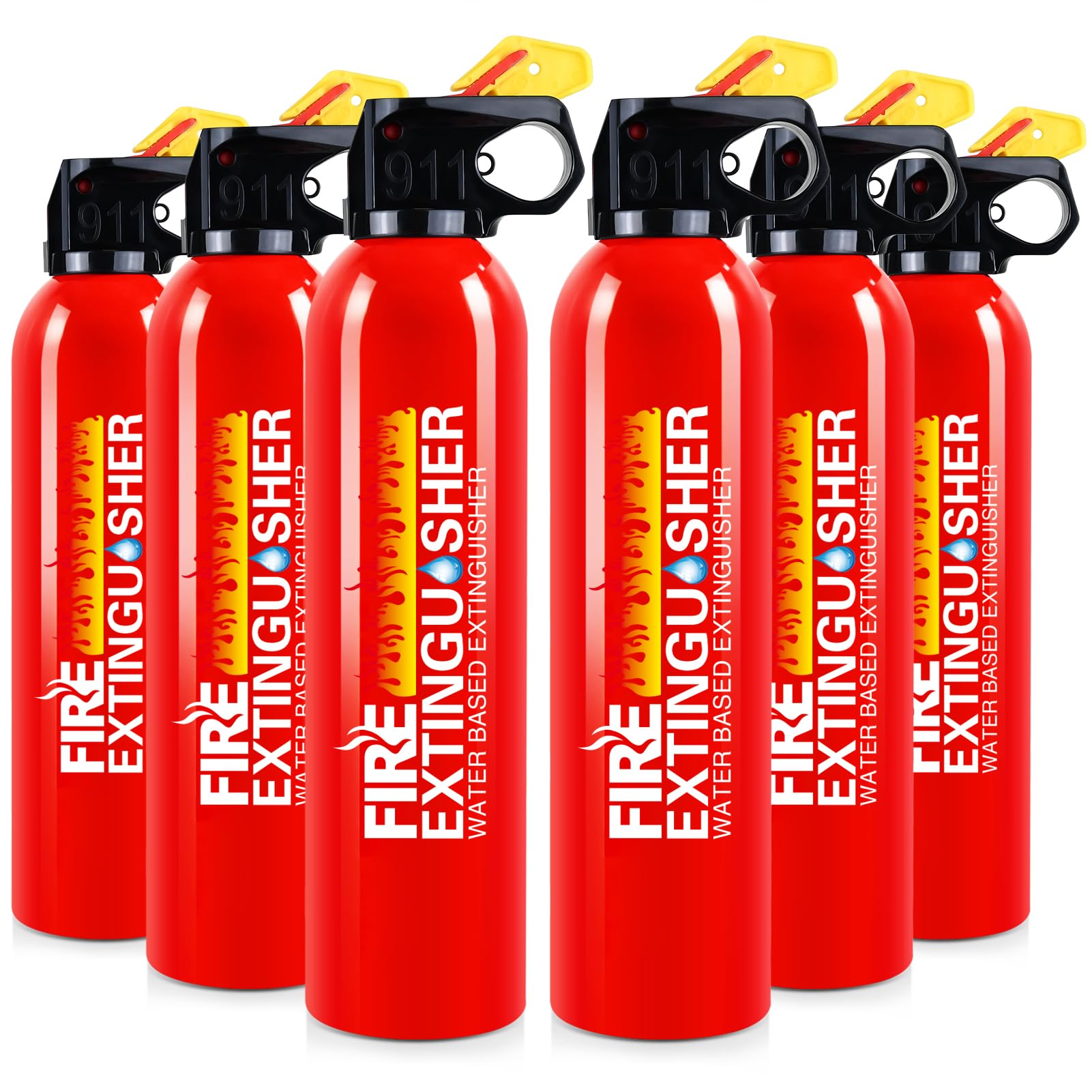 6 Pack Water-Based Fire Extinguishers Class A B C K With Wall Mount
