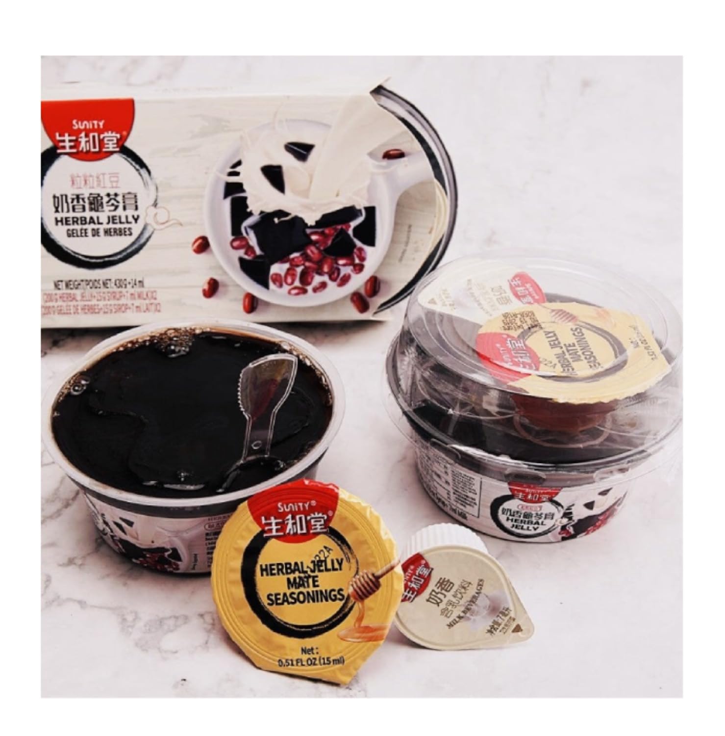 Gelée de Herbes aux Haricots Rouges et au Lait de Coco - Red Bean and Coconut Herbal Jelly 222g/Bol - Offres de 4, 6 et 8 Bols (4 bols)