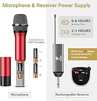 Vista 5 de TONOR Micrófonos Inalámbricos, Micrófono Inalámbrico con Receptor Recargable, Alcance de 200 pies UHF Micrófono Dinámico de Mano Inalámbrico