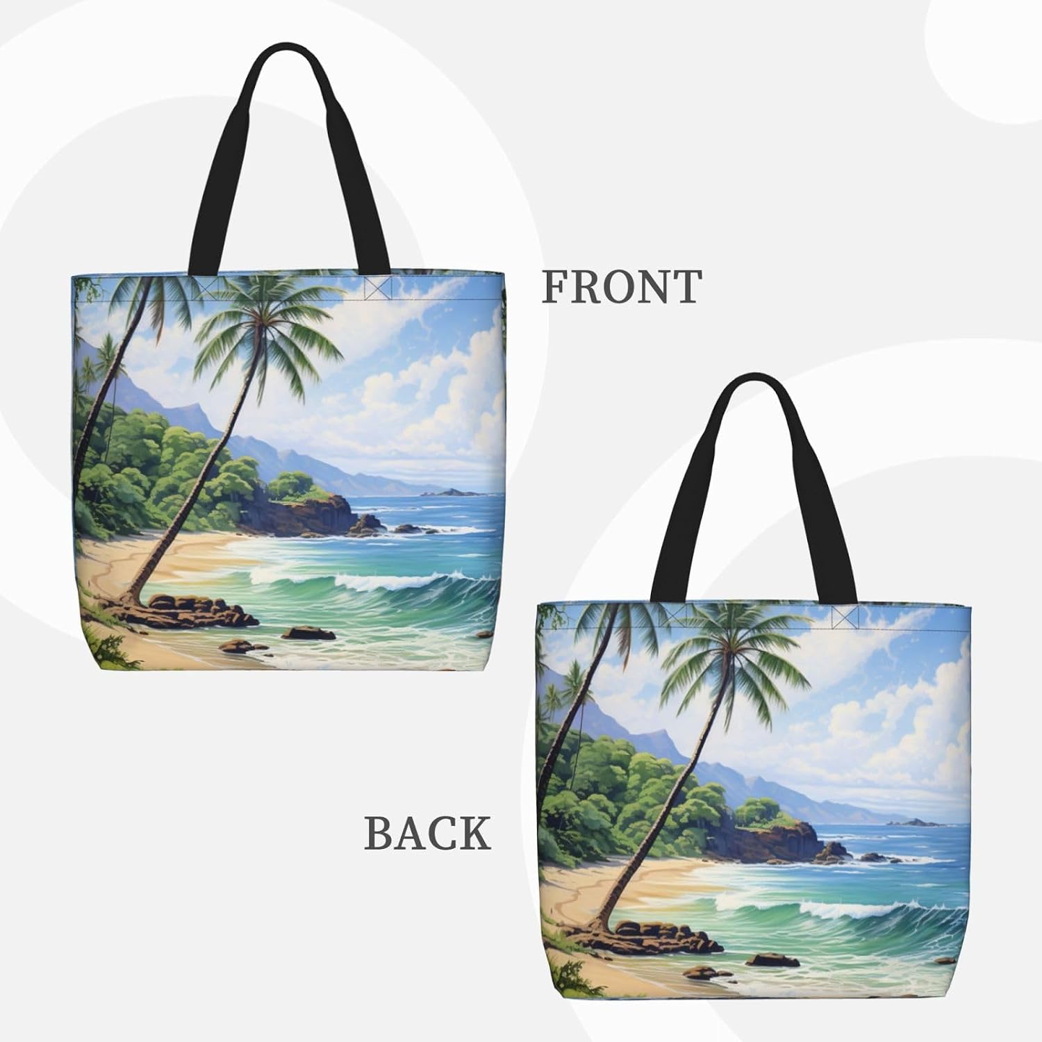 Hawaiian Beach With Palm Trees Print Eco-Friendly Tote Lightweight Grocery Bag Daily Commuting Travel Beach Gym Use