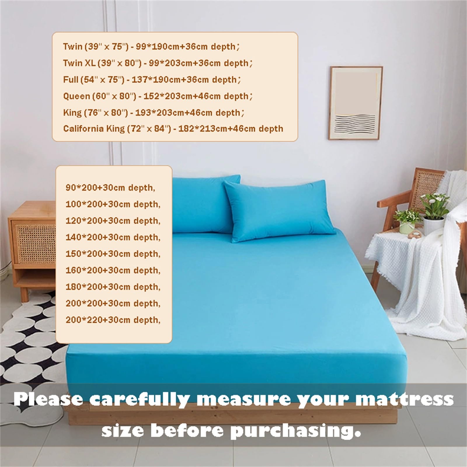 Coprimaterasso Impermeabile Matrimoniale, Queen Size e King Size, con Angoli Elasticizzati e Tasca Profonda, Adatto a materassi Fino a 20 Pollici di Spessore, Lavabile e Silenzioso (Blu Roya