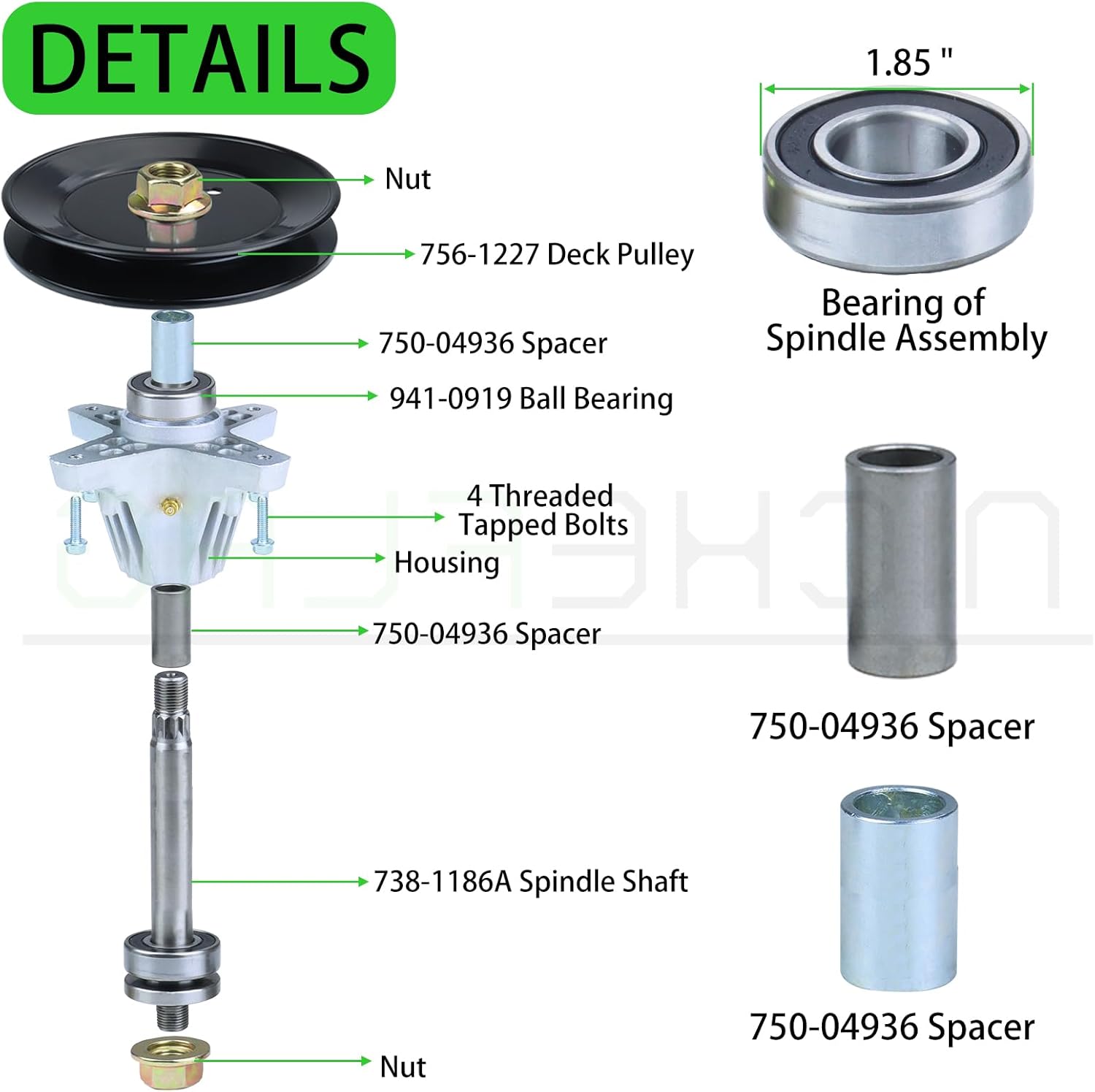 2 Pack 918-04822B Spindle Assembly Kit Pre-Greased with 954-04060C Deck Belt 490-900-M061 Deck Wash Kit Replaces 918-04822A, 918 04822A, 91804822B for Cub Cadet LTX1040 LT1500 LT4200 Decks