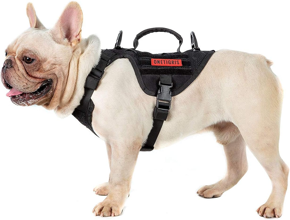 OneTigris Mini Mayhem Laser-Cut K9 Harness MOLLE Vest + Grab Handle Leash Clips for Small Medium Dog (Black, XS)