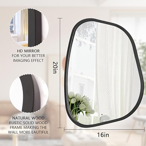Miniatura 203 de Espejo de pared irregular de 26 x 18 pulgadas, espejo de baño grande asimétrico con marco de madera, espejos decorativos artísticos modernos