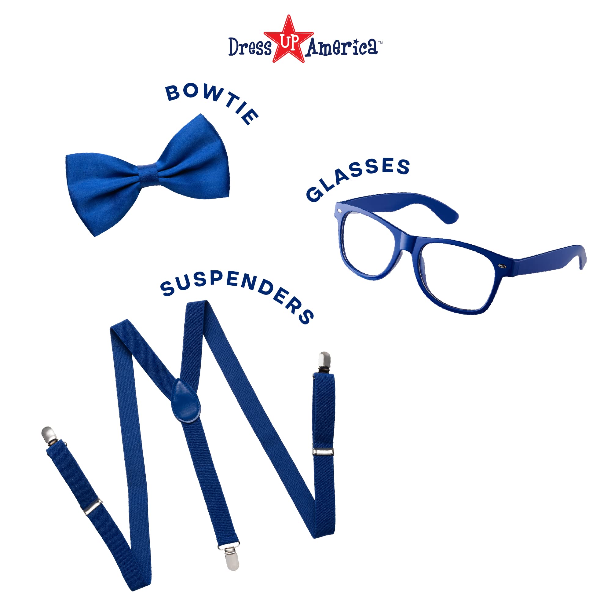 Dress Up America Neon Suspender, Bow-tie, Sunglasses, Accessory Set - Kids Size Suspenders, Blue, 18M US/12-18 Months - Image 2