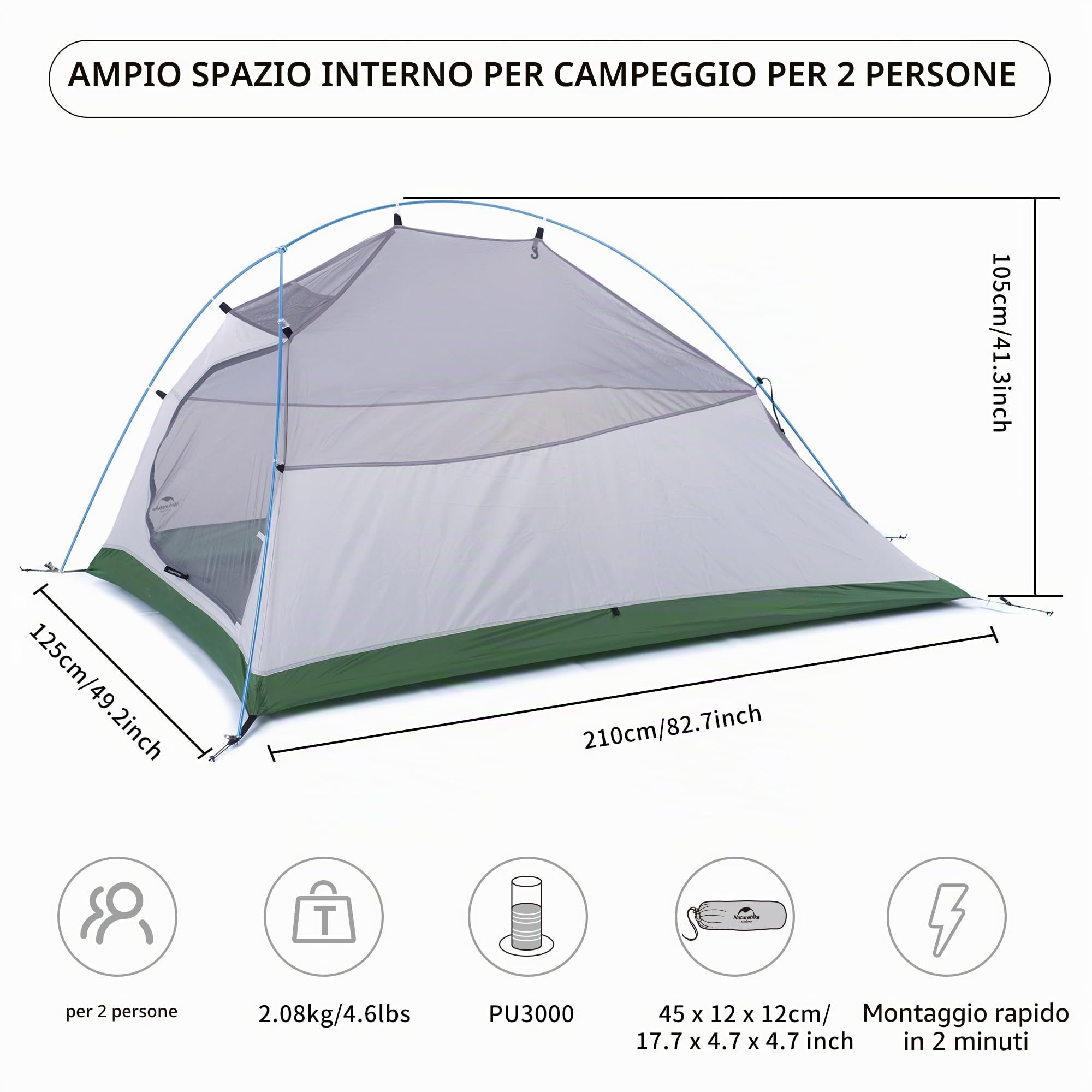 Naturehike Cloud Up 2 Tenda da Campeggio 3-4 Stagioni 2 Persone Leggera Impermeabile