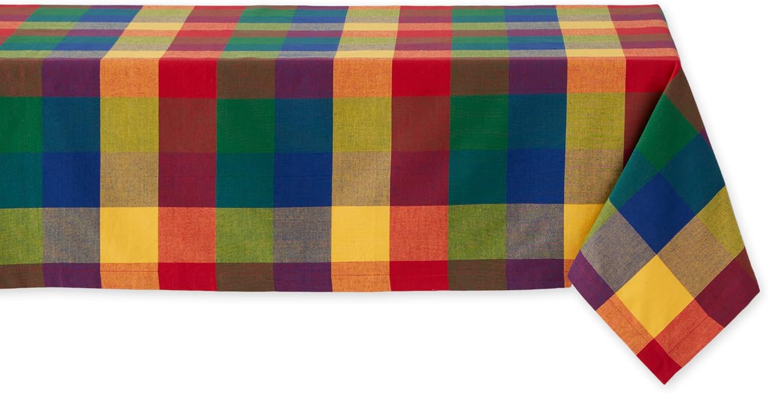 Colorful Checkered Cotton Square Tablecloth, 52x52