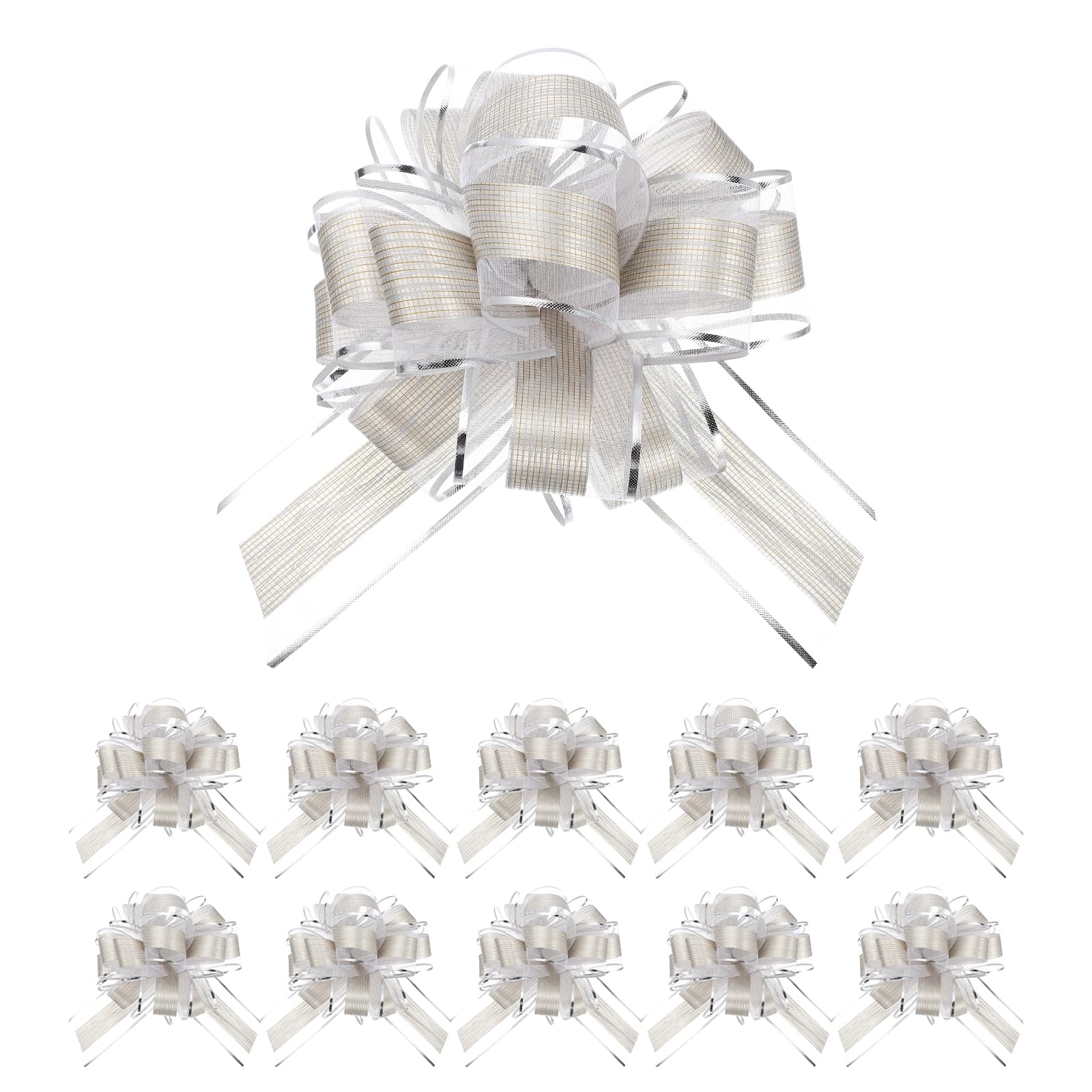 Lazos grandes de 8 pulgadas plateados para decorar regalos de Navidad y bodas, pack de 12
