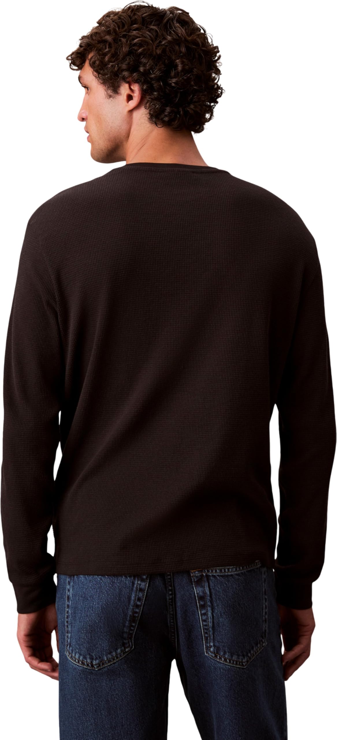 Calvin Klein Camiseta de Manga Larga Hombre Waffle Badge tee con Cuello Redondo