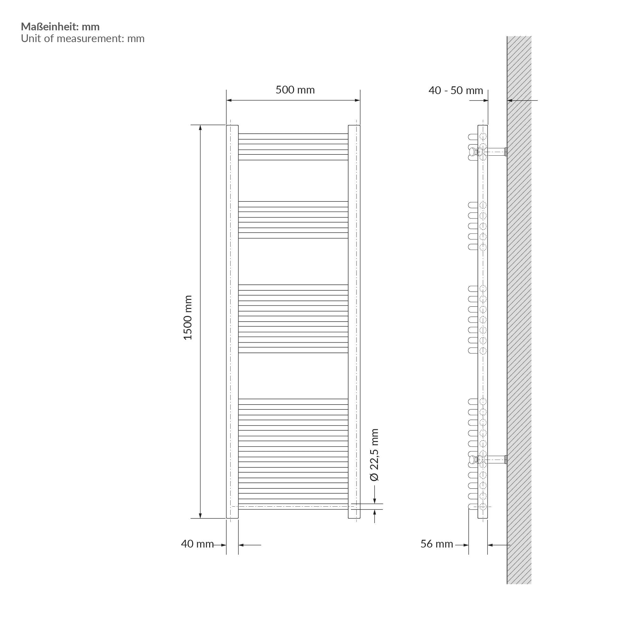 LuxeBath Sèche-Serviettes 500x1500 mm et Kit Robinet d'Angle Thermostatique