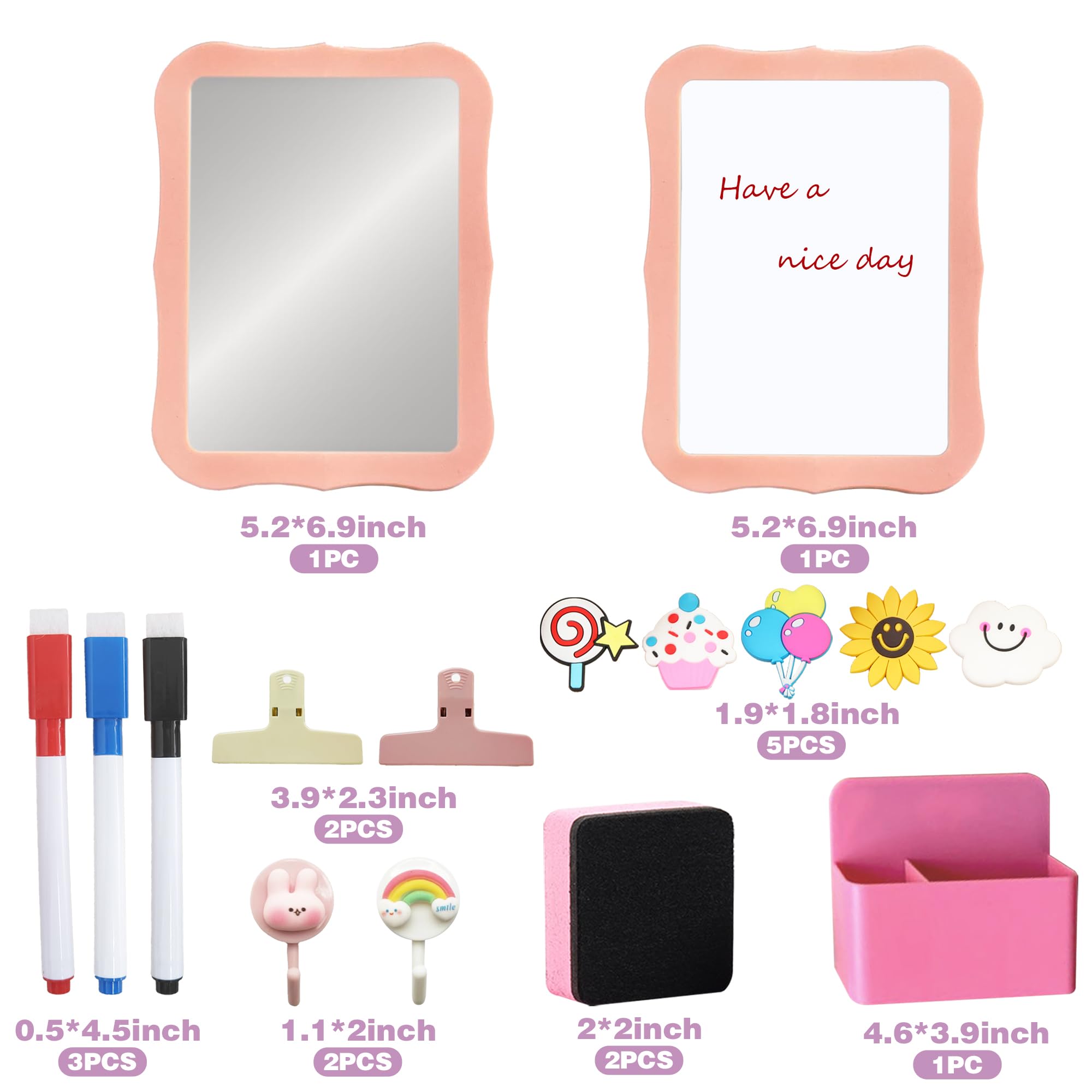 17 PCS Locker Accessories Kits for Girls with Magnetic Whiteboard Locker Mirror and Magnetic Pen Holder Back to School Essentials for Locker Organizer (Pink)