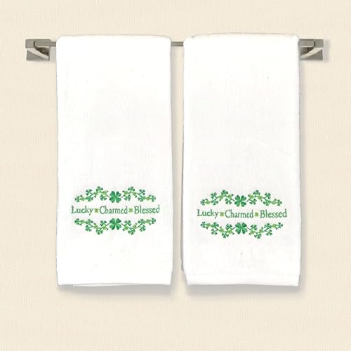 Miniatura 5 de Serafina Home Toallas de mano irlandesas del día de San Patricio suave absorbente invitado dos tonos verde Lucky Blessed Charmed trébol bordado,