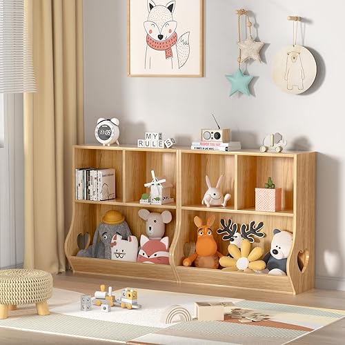 Miniatura 5 de Lerliuo Estantería y organizador de almacenamiento para bebés y niños pequeños, armario y estantería para niños, estante de madera con 3 cubos para