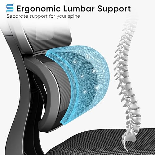 Miniatura 3 de Sytas Silla de oficina ergonómica, silla de escritorio de malla con respaldo alto con soporte lumbar y reposacabezas ajustable, silla giratoria
