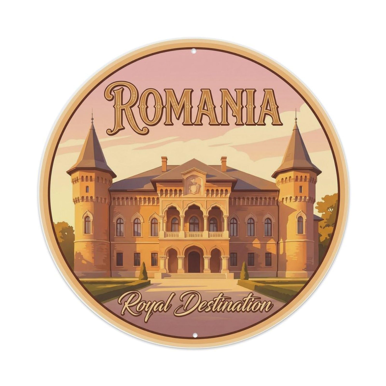 Fqcyn Style Vintage Travel Romania Palace Destination Metal Tin Sign