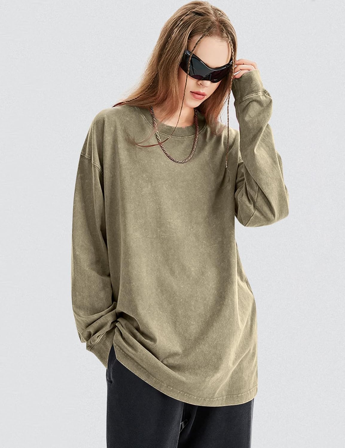 COZYPOIN Men's Acid Wash Tshirts Shirts Oversized Vintage Long Sleeve Pullover Crewneck Sweatshirt - Image 5