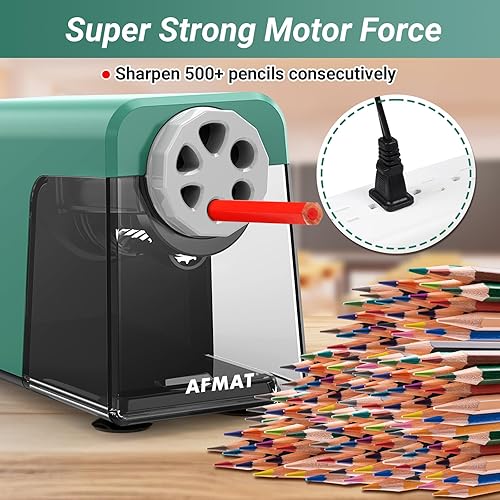 Miniatura 5 de AFMAT - Sacapuntas eléctrico de alta resistencia, 6 agujeros, sacapuntas automáticos para lápices de 0.236-0.433 pulgadas, sacapuntas eléctrico para