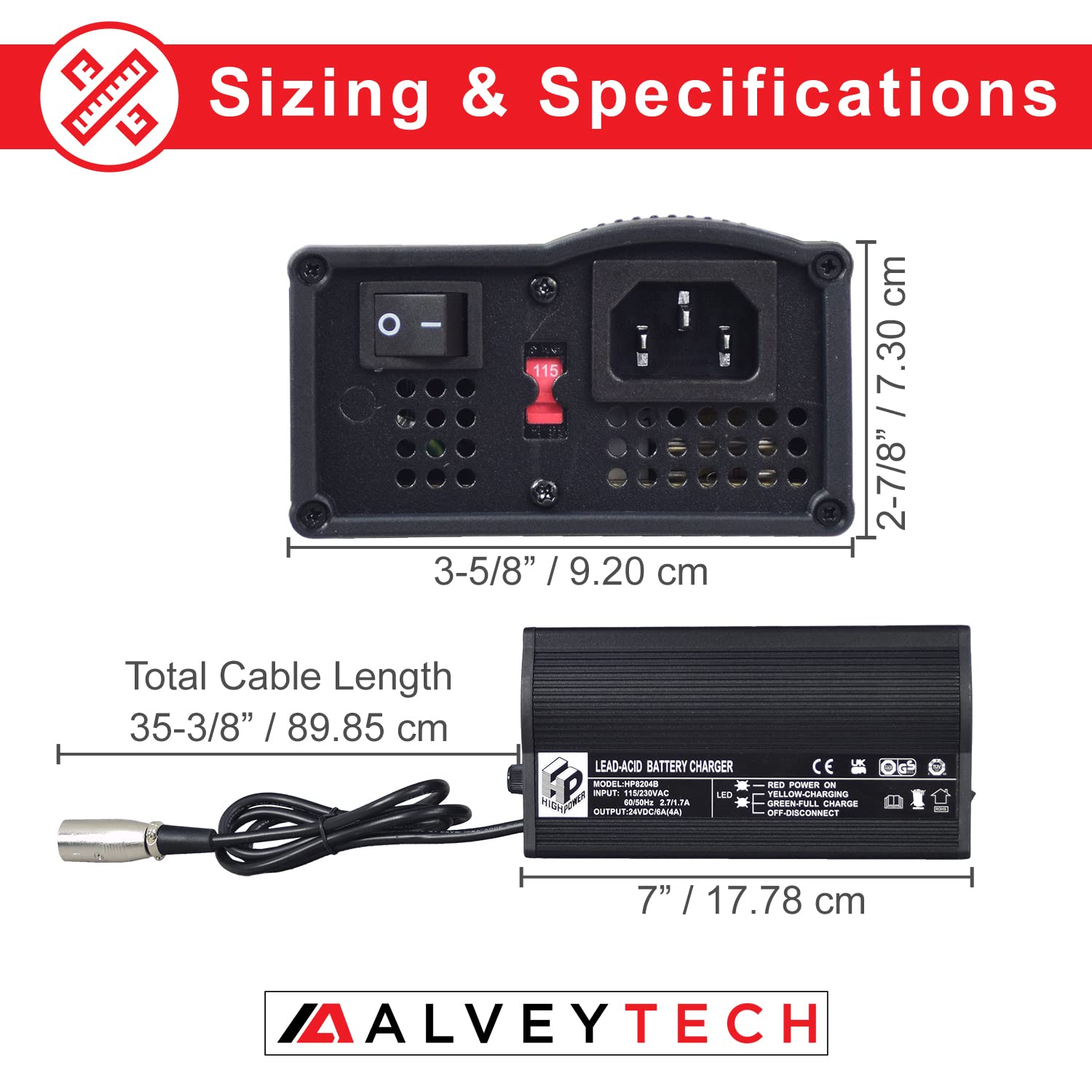 AlveyTech 24 Volt 4.0 Amp Battery Charger with 3-Pin XLR Connector