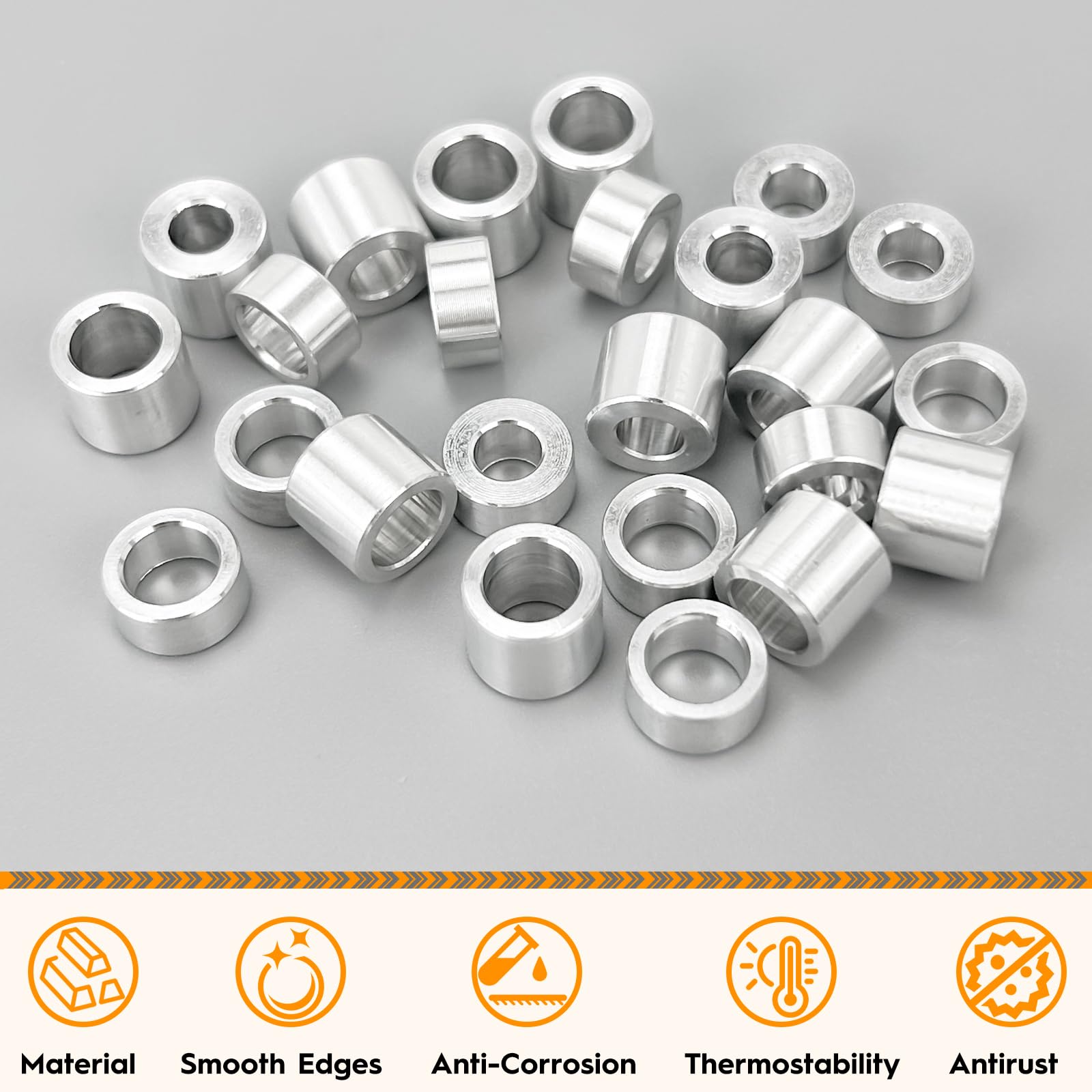 24pcs Spacing Sleeves, Aluminum Sleeves Round Spacer Hose for M6 M8 Screws Bolts, silver - Image 3