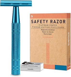 Double Edge Safety Razor, Single Blade Razors for Men and Women, with 10 Stainless Steel Safety Razor Blades, Smooth and Close Wet Shaving, Plastic Free, Blue