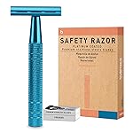 Double Edge Safety Razor, Single Blade Razors for Men and Women, with 10 Stainless Steel Safety Razor Blades, Smooth and Close Wet Shaving, Plastic Free, Blue