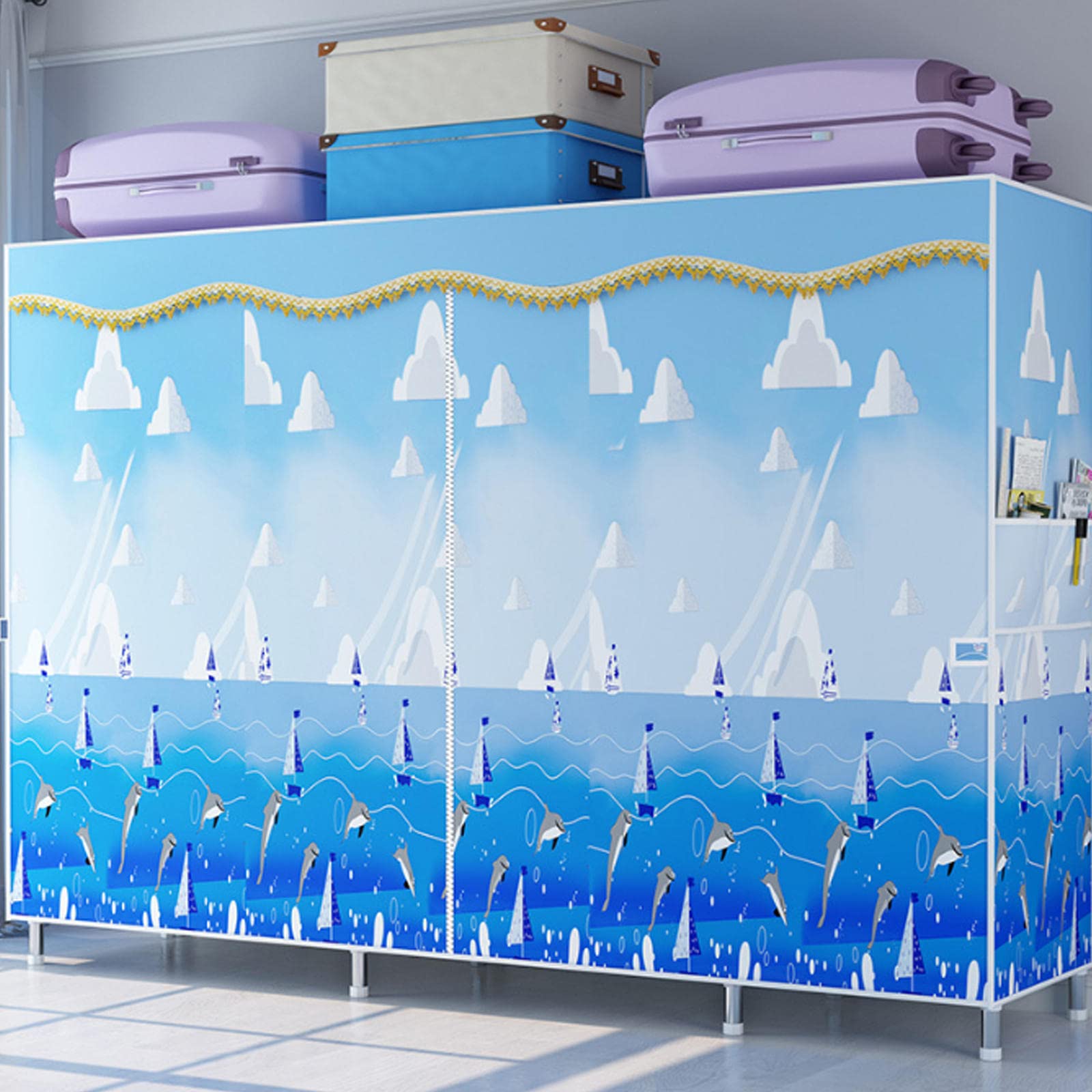 Canvas-Kleiderschrank, tragbarer Kleiderschrank, Aufbewahrungsorganisator für Kleiderschränke mit Kleiderstange, Regalen, Stoffbezug, faltbarer Schrank für Schlafzimmer, Wohnzimmer