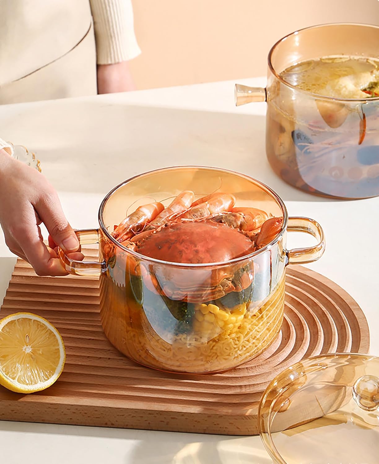 Clear Glass Simmer Pot Glass Pots for Cooking Glass Saucepan Pot Simmer Pot for Stove Top Oven/Gas Safe for Soup Milk Porridge,Amber,1500ml