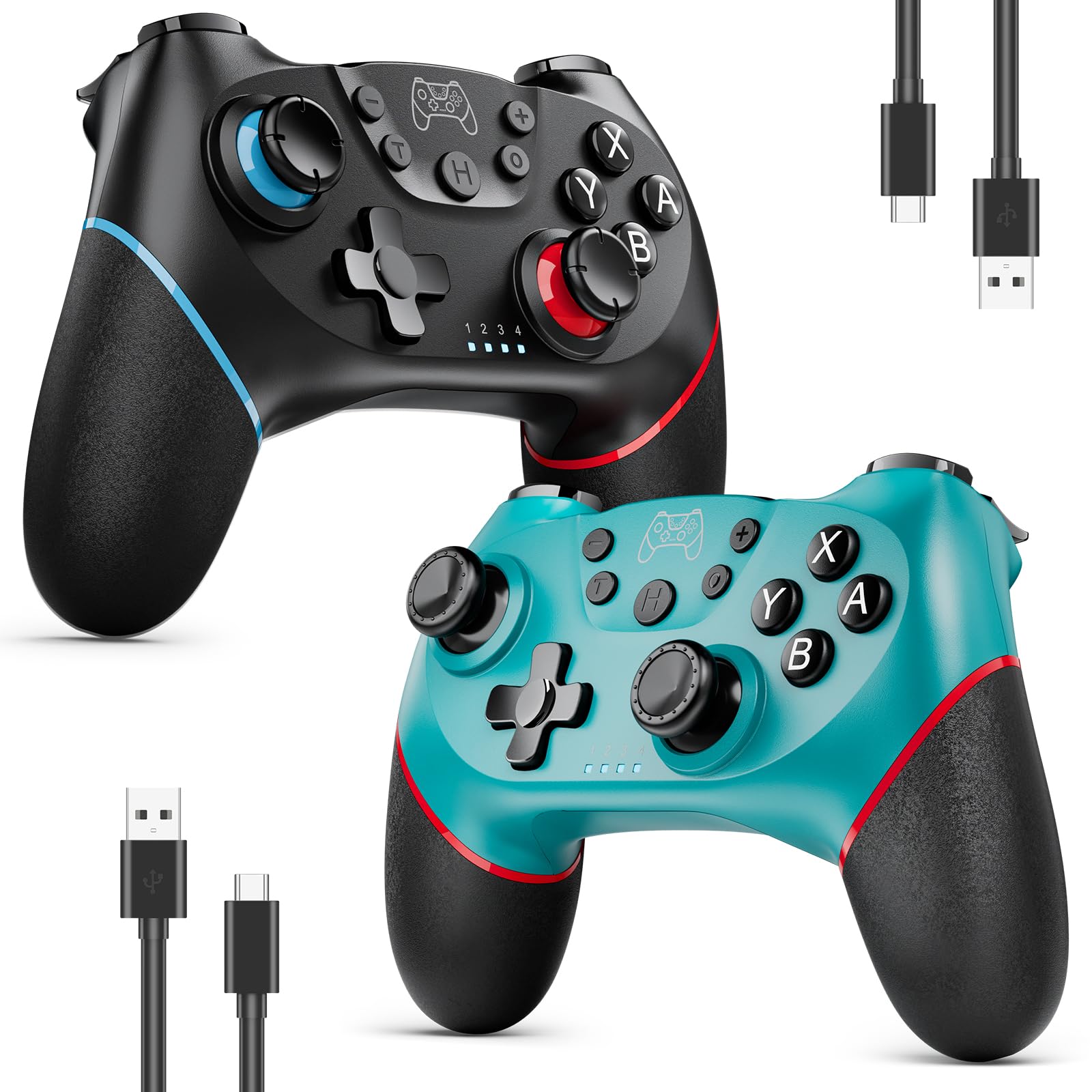 ETPARK 2 Stück Switch Controller für Switch/Switch 2/Switch Lite/Switch OLED,Controller für Switch mit Doppel Vibration,Switch Pro Controlle.r mit Aufwachen,Hall Joystick,6 Achsen Gyro,Turbo