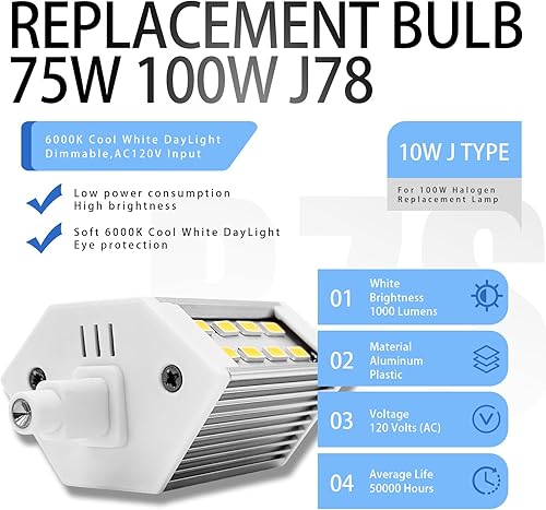Miniatura 4 de Bombilla LED R7s de 3.071 in regulable de 3 pulgadas J78 120 V 1100 lm Luz de inundación de 100 W de tungsteno, lámpara halógena de repuesto tipo J