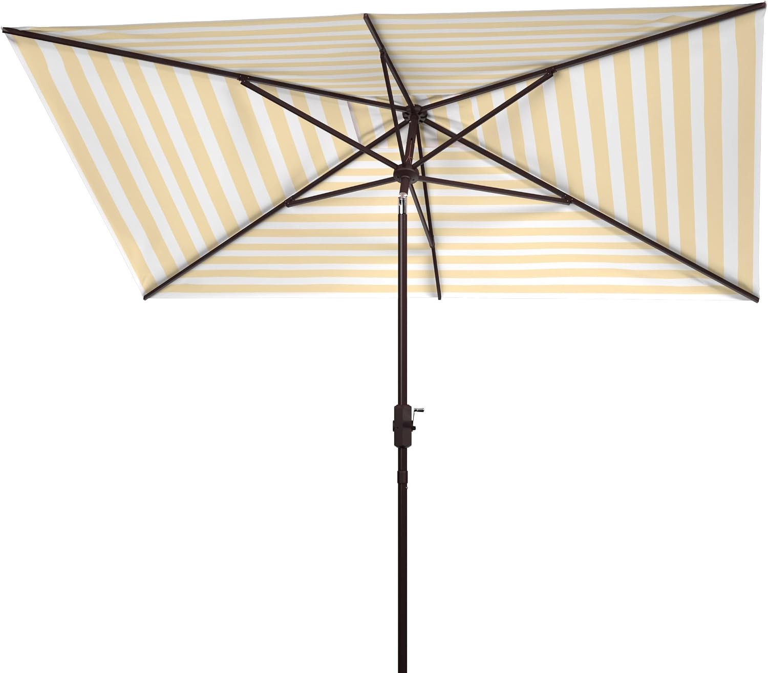 SAFAVIEH Outdoor - Iris 6.5 x 10 FT Rectangular Patio Umbrella - Yellow Stripe, Crank Lift, Aluminum Frame with Black Pole, Weather Resistant for Deck, Backyard, Garden (PAT8304Y)