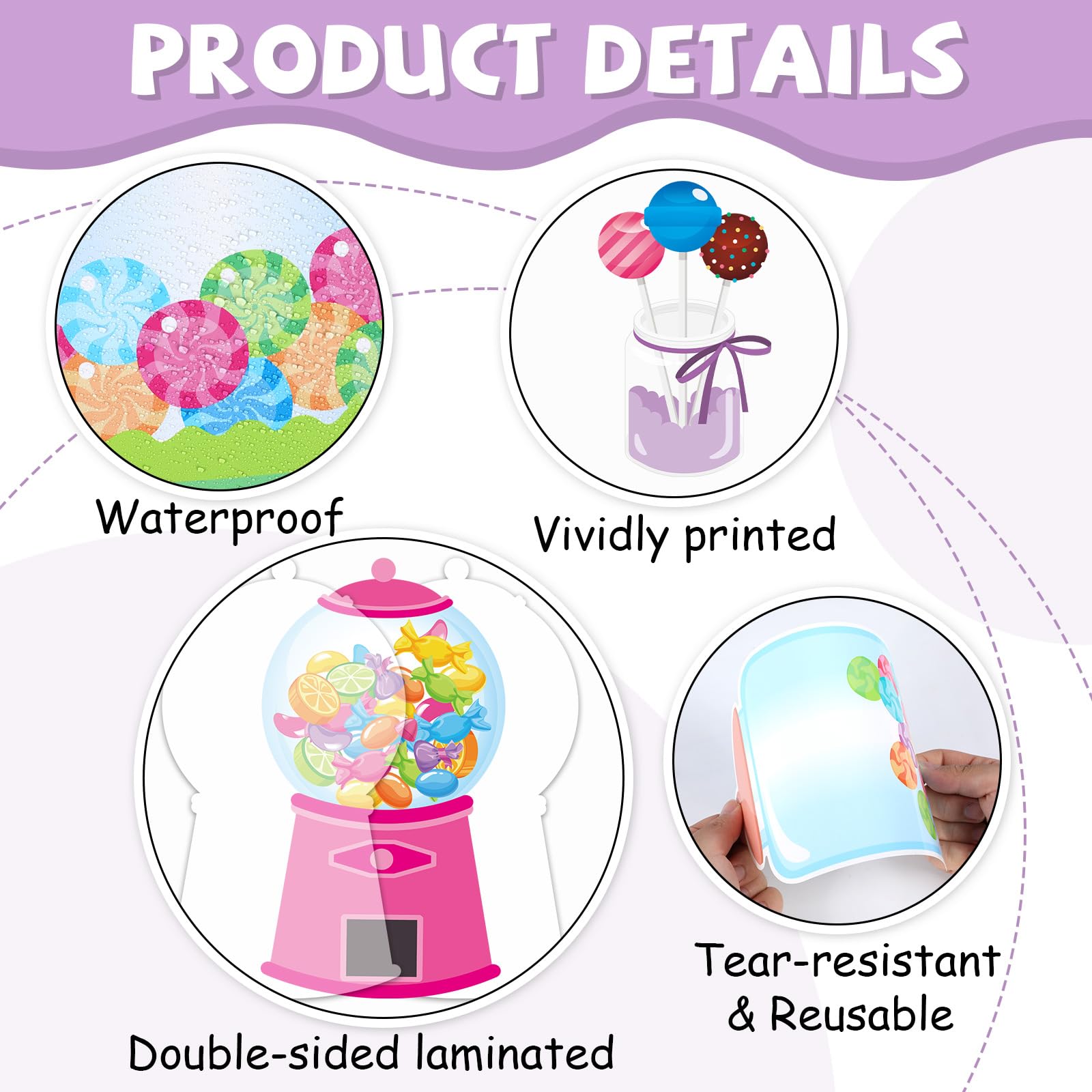 QOUBAI Juego de tablón de anuncios de caramelos, decoración de tablón de anuncios para aula, máquina de chicles, recortes de papel para bienvenida de regreso a clases, decoración de puerta de pared