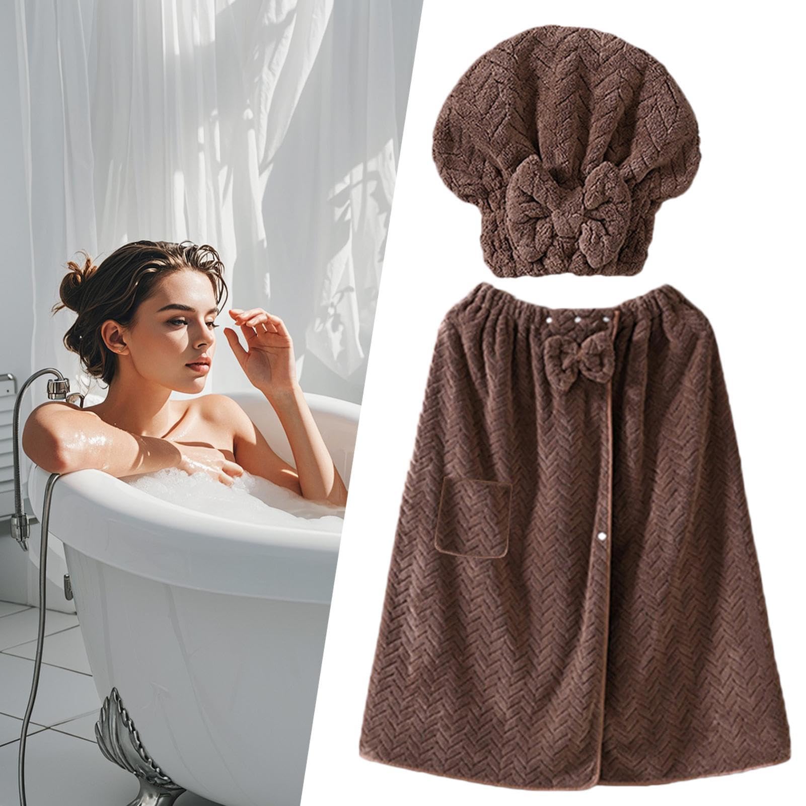 Accappatoio Avvolgente da Bagno Con Doppia Fibbia Regolabile E Tessuto | Asciugamano Per Capelli E Avvolgibile Per Il Corpo Per Mamma e Moglie per Viaggio Piscina Casa e Spa