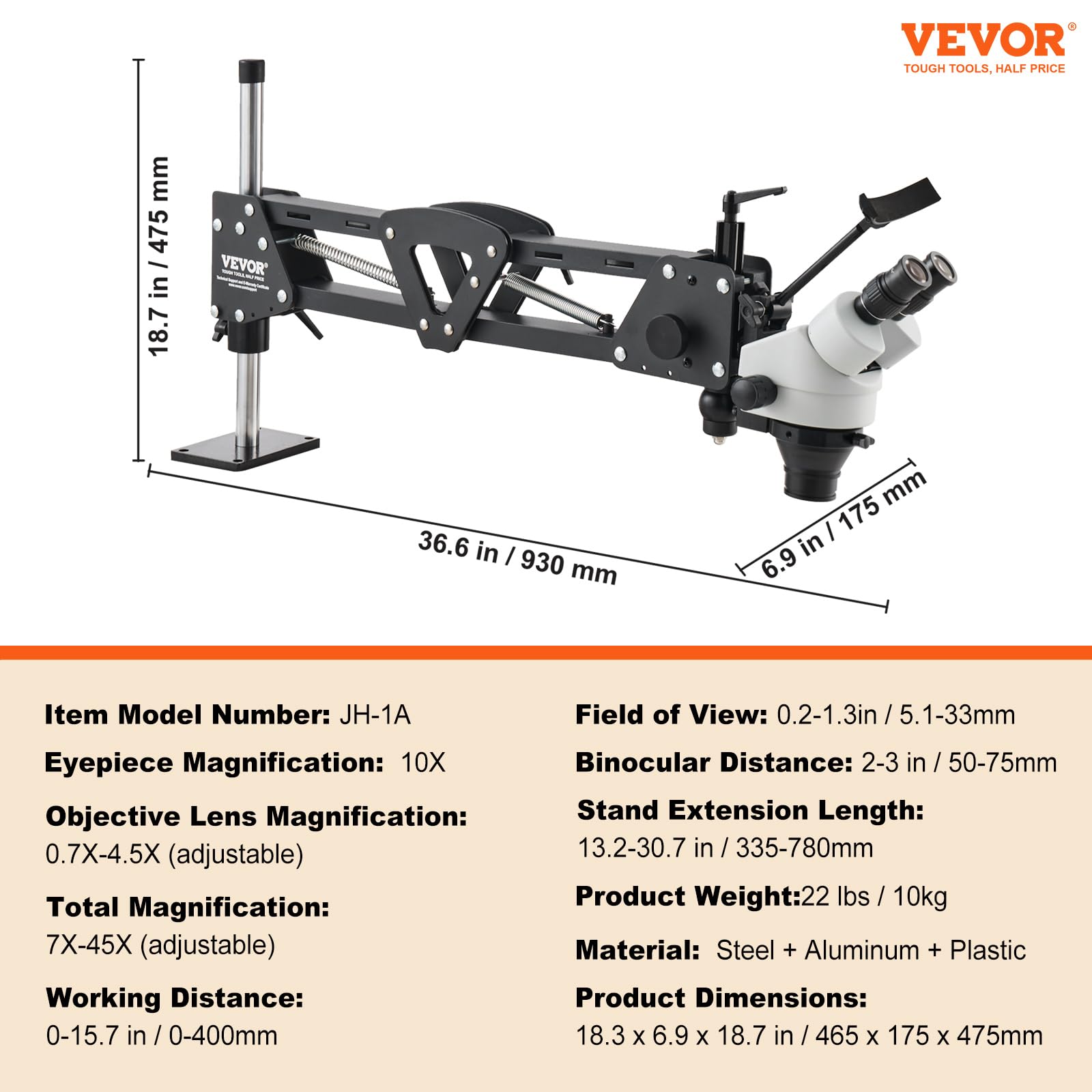 VEVOR Microscopio Multidirezionale con Staffa Molla, Microscopio con Ingrandimento 7X-45X, per Micro Gioielli Intarsiati con Luce LED Anello USB Integrata