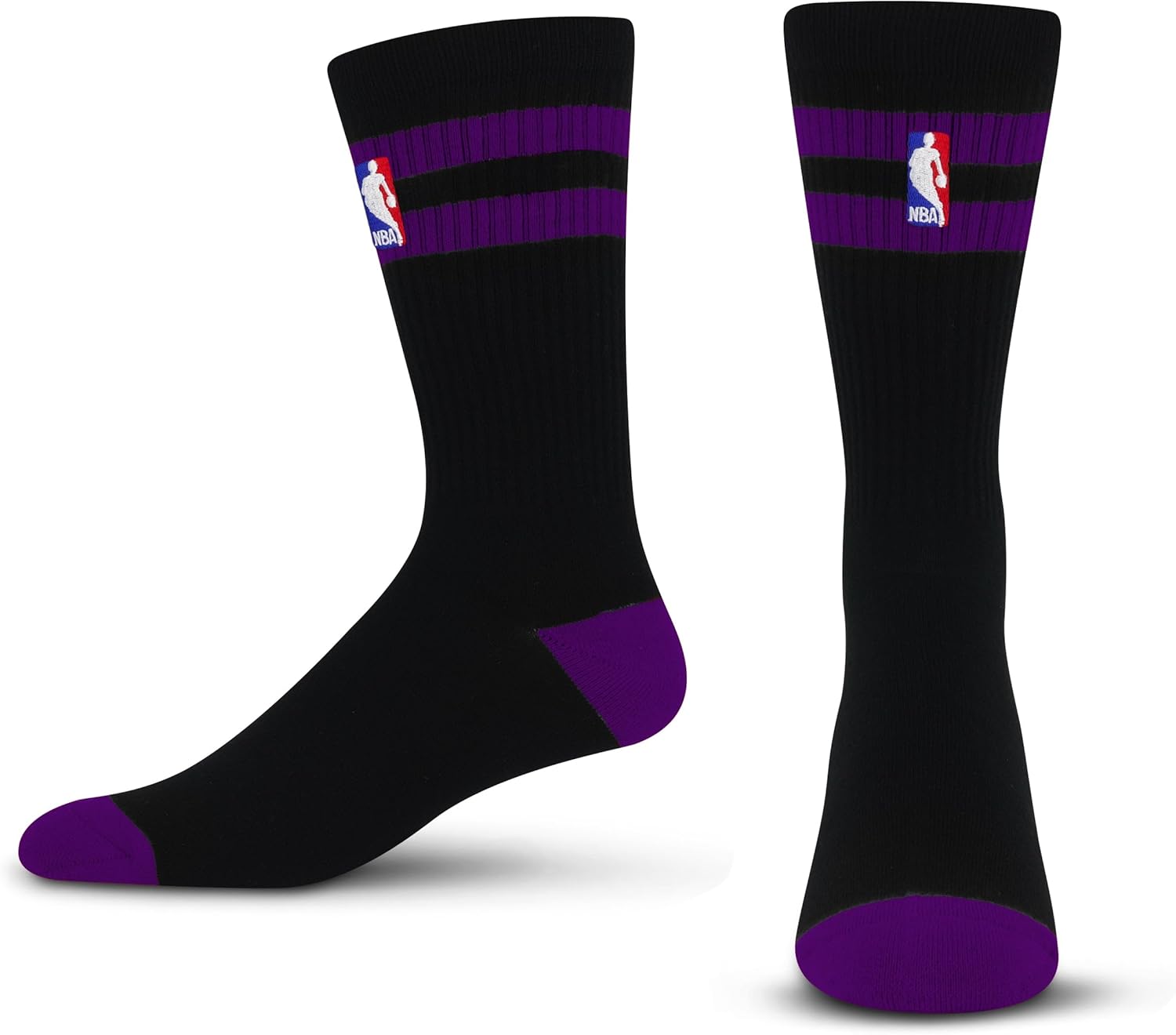 For Bare Feet NBA Logoman 2 Stripe Crew Sock Size Large