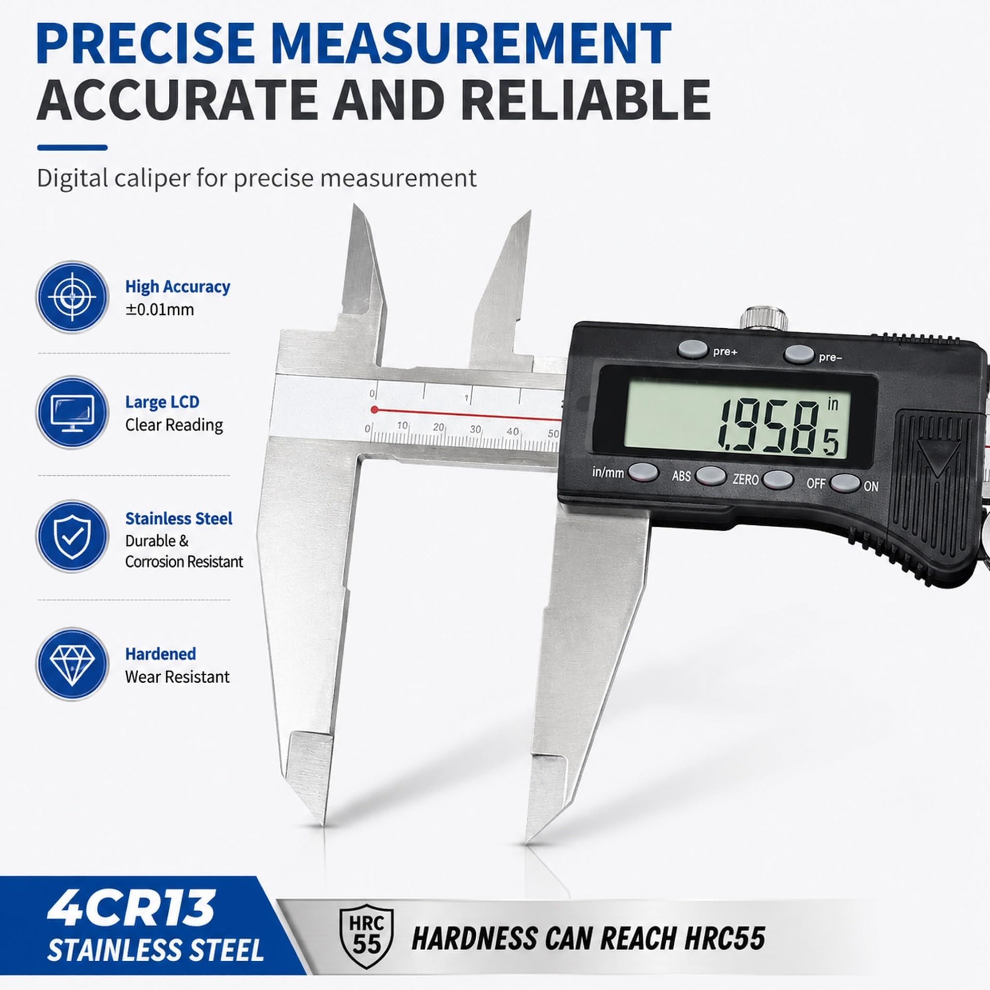 Calibre digital acero inoxidable, micrómetro electrónico con LCD grande