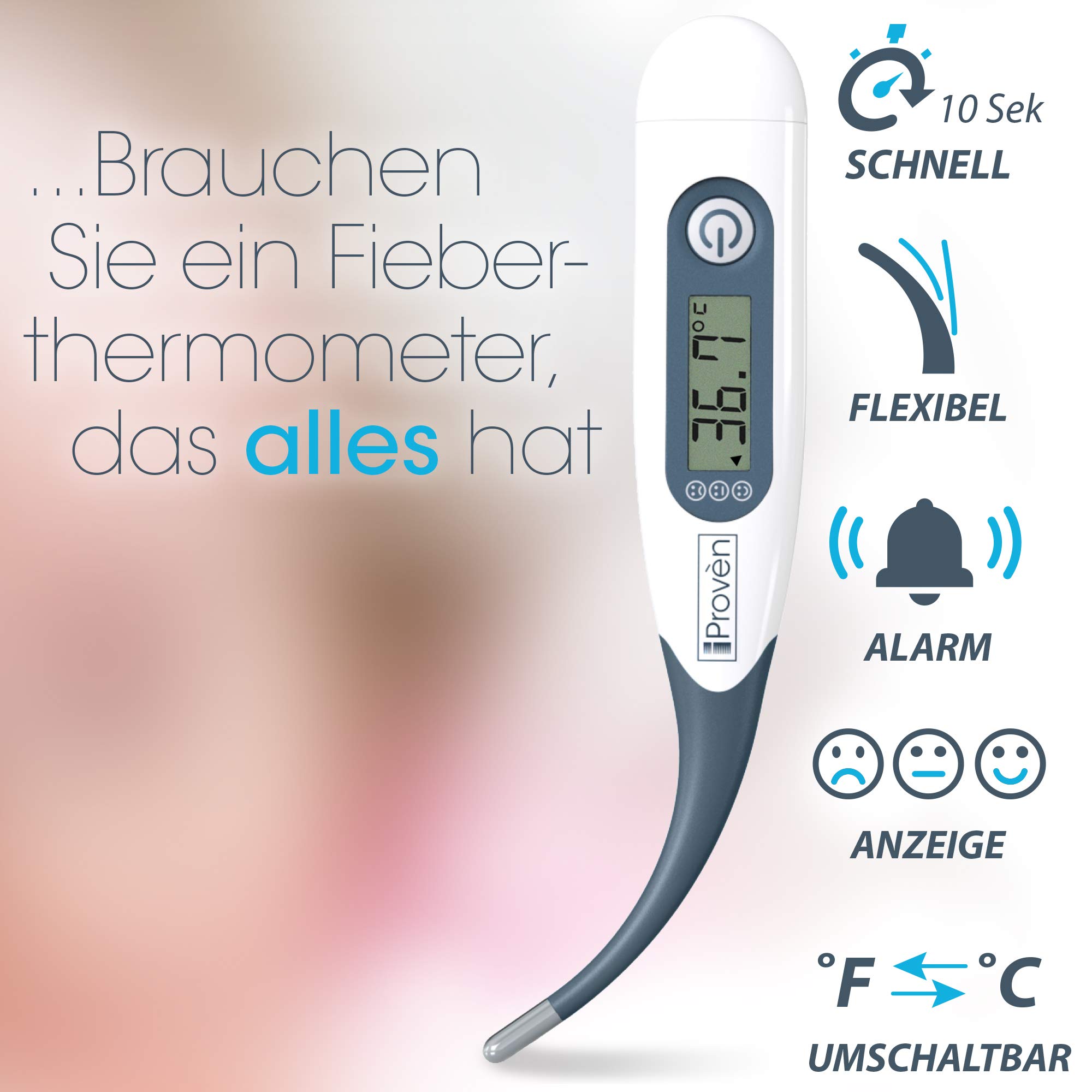 Digitale Termometro iprovèn DT-r1221 a-WG – orale e Rettale Termometro con punta flessibile, colore bianco