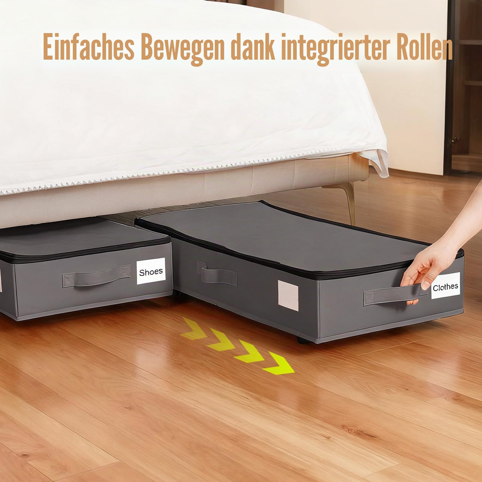 60L 2 Stück Unterbettkommode groß mit 6 Rollen, Wasserdichtes 600D Oxford-Gewebe Unterbett Aufbewahrungsbox, Staubdicht Bettdecken Aufbewahrung für Kleidung